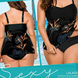 Women's LALAGEN Tankini Swimsuit XXL Black Floral